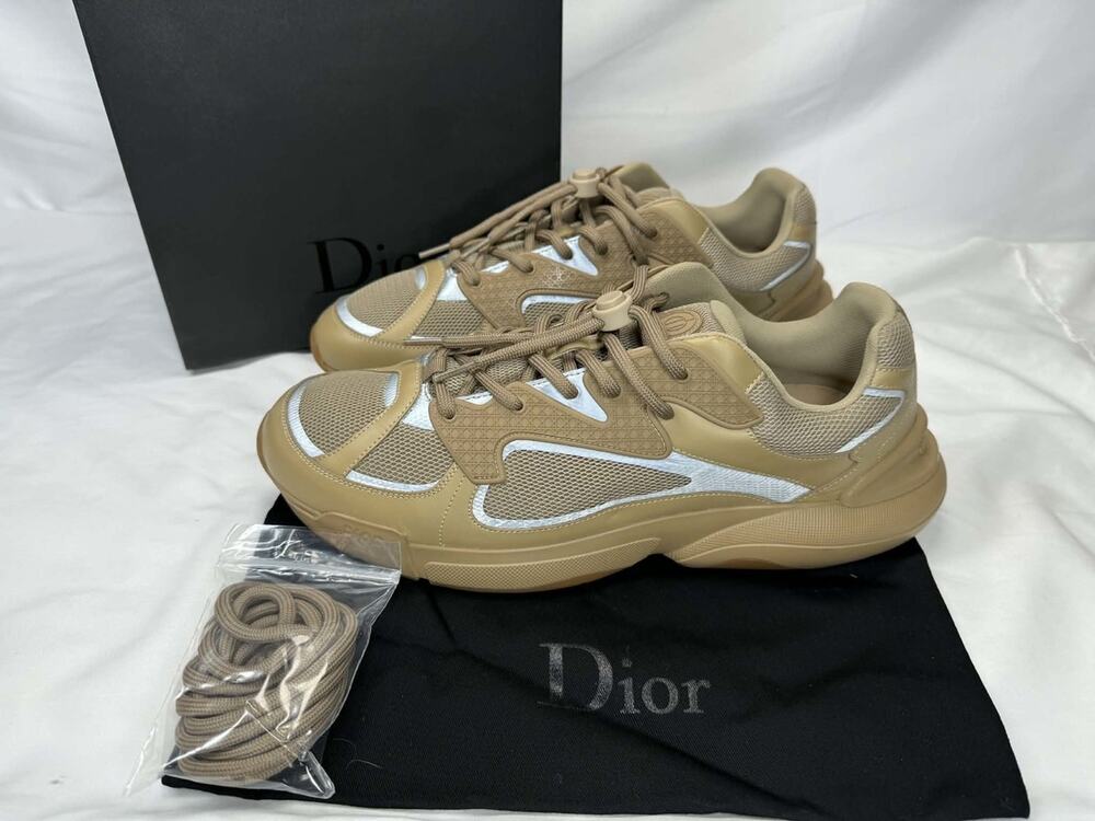 Dior B24 Beige Mesh Leather Trainers Size 46 EU/ 13 US SPB-TS 343339